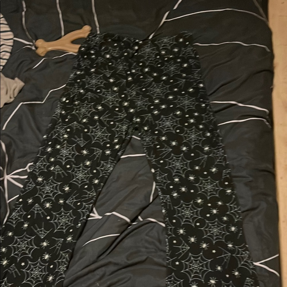 Too Fast Black Wide Leg Pants with White Spiderwebs